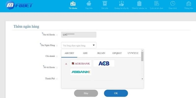 Rút tiền F8BET qua ngân hàng tiện lợi